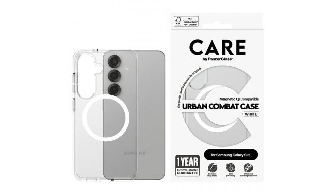 CARE by PanzerGlass Flagship Urban Combat White QI Case for Samsung Galaxy S25 - Transparent