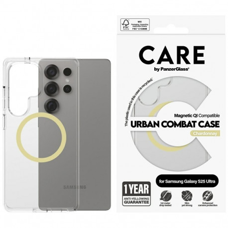 CARE by PanzerGlass Flagship Urban Combat Chardonnay QI Case for Samsung Galaxy S25 Ultra - Transpar