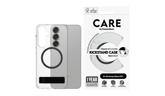 CARE by PanzerGlass Feature Black Kickstand & QI Case for Samsung Galaxy S25+ - Transparent