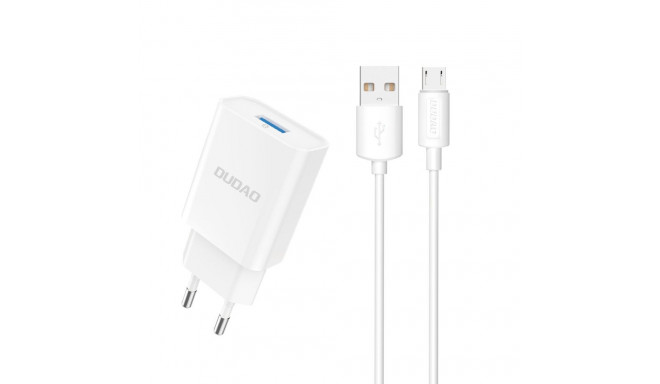 Dudao A4EU USB-A 2.1A wall charger - white + USB-A - micro USB cable