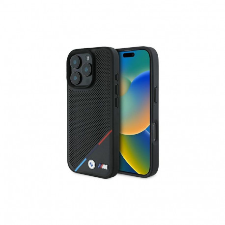 BMW M Perforated Tricolor Line MagSafe Case for iPhone 16 Pro - Black