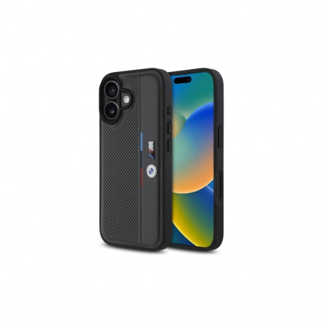 BMW M Perforated Tricolor Detail Line iPhone 16 Case - Dark Gray