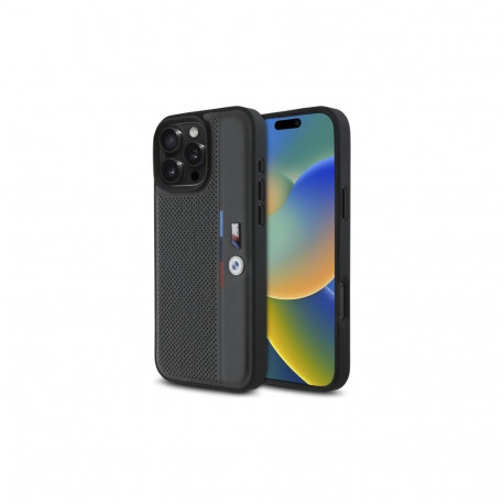 BMW M Perforated Tricolor Detail Line iPhone 16 Pro Case - Dark Gray