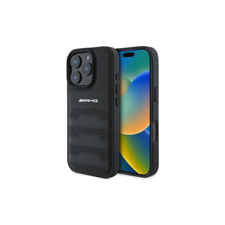 AMG Leather Debossed Lines Black Logo case for iPhone 16 Pro Max - black