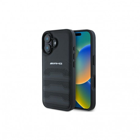AMG Leather Debossed Lines Black Logo case for iPhone 16 - black
