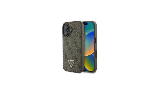 Guess Leather 4G Triangle Strass MagSafe Case for iPhone 16 Plus - Brown