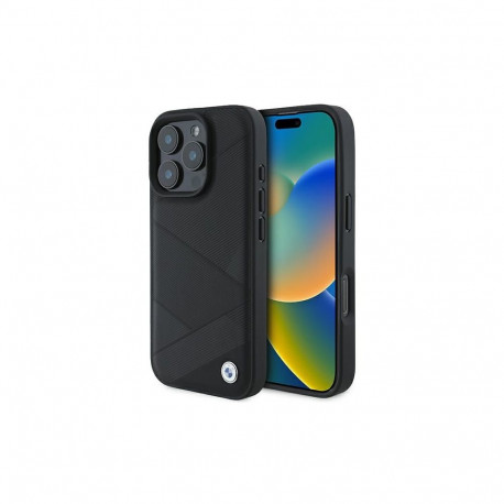BMW Signature Leather Crossing Lines Pattern iPhone 16 Pro Case - Black