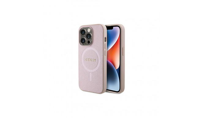 Guess Saffiano MagSafe case for iPhone 15 Pro - pink