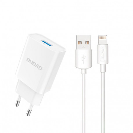 Dudao A4EU USB-A 2.1A wall charger - white + USB-A - Lightning cable