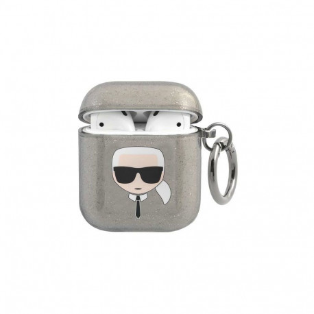Karl Lagerfeld Glitter Karl's Head Case for AirPods 1/2 - Black