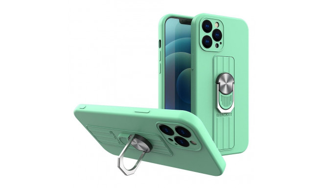 Ring Case silicone case with finger grip and stand for Samsung Galaxy A22 4G mint
