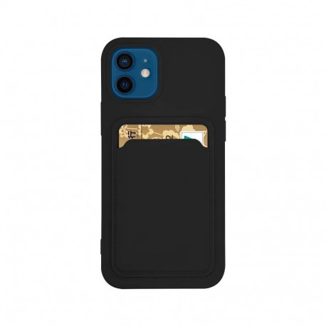 Card Case Silicone Wallet Case with Card Slot Documents for Samsung Galaxy A22 4G Black