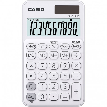 CASIO kalkulaator, tasku SL-310UC-WE valge, 10-kohaline ekraan