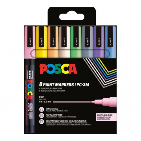 Marker UNI Posca PC3M, pastellvärvid 8tk, 0,9-1,3mm