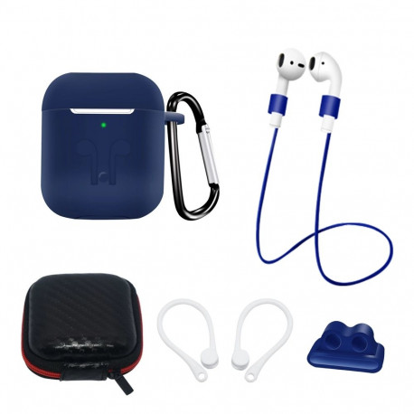 Set of AirPods 2 / AirPods 1 silicone case + case / ear hook / neck strap / watch strap holder / car