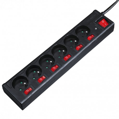 Hama 6-socket surge protector strip 1.4m with switches - black