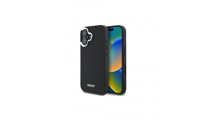 DKNY Plain Silver Logo MagSafe iPhone 16 Case - Black