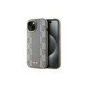 DKNY Leather Checkered Mono Pattern MagSafe iPhone 15 Plus Case - Beige