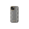 DKNY Leather Checkered Mono Pattern MagSafe iPhone 15 Plus Case - Beige