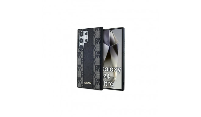 DKNY Leather Checkered Mono Pattern MagSafe Case for Samsung Galaxy S24 Ultra - Black