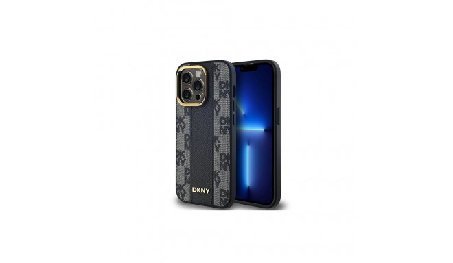 DKNY Leather Checkered Mono Pattern MagSafe case for iPhone 14 Pro - black