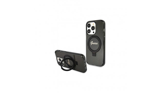 Guess Ring Stand Script Glitter MagSafe case for iPhone 13 Pro / 13 - black