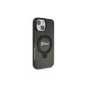Guess Ring Stand Script Glitter MagSafe case for iPhone 14 / 15 / 13 - black