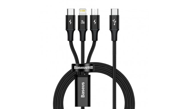 Cable USB C plug - USB C (15W) / micro USB (10W) / IP Lightning (20W) connector cable 1.5m  black Ra