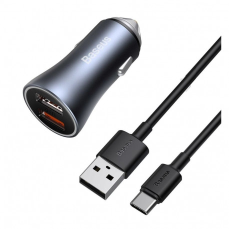 Autolaadija 40W 12-24V 2xUSB QC4.0 SCP FCP AFC USB-C 1m kaabliga, hall