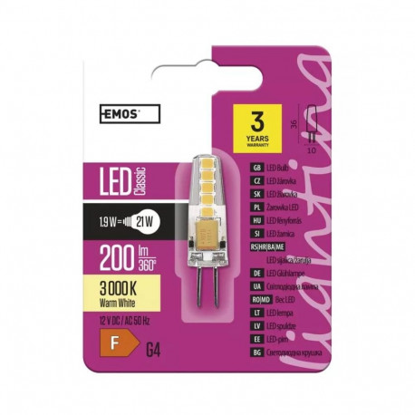 LED lamp G4 12V JC 2W 210lm, soe valge, 3000K, A++, EMOS