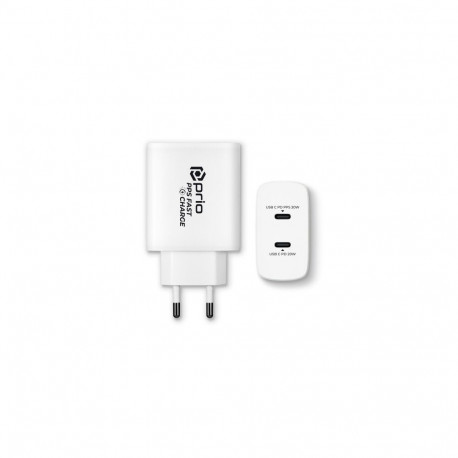 Prio Fast Charge Wall Charger 30W PD USB C + 20W PD USB C balts