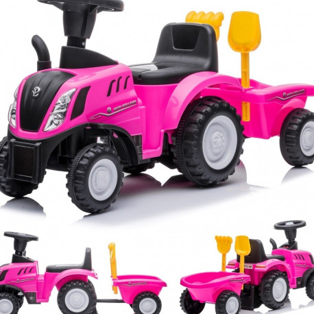 New Holland pealeistutav traktor-käimistugi haagisega, roosa