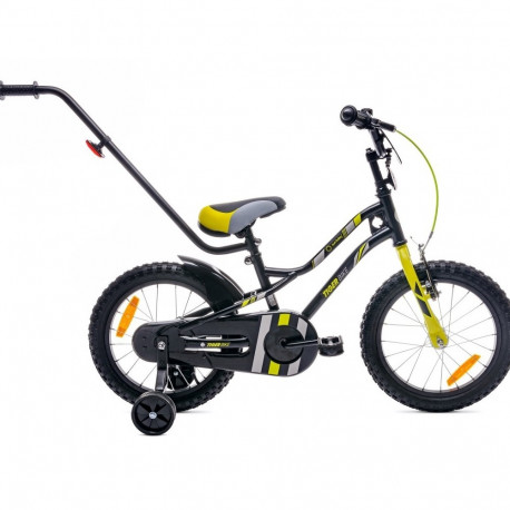 Tiger Bike jalgratas 16 tolli lükkesangaga, must, kollane ja hall