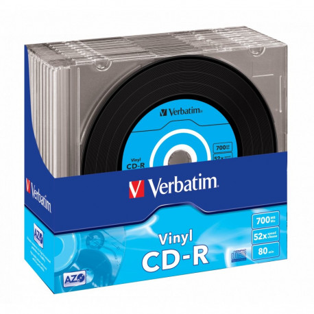 CD-R Verbatim 700MB 80min 52x Slim Data Vinyl, AZO, pakk (10 toorikut õhukeses karbis)