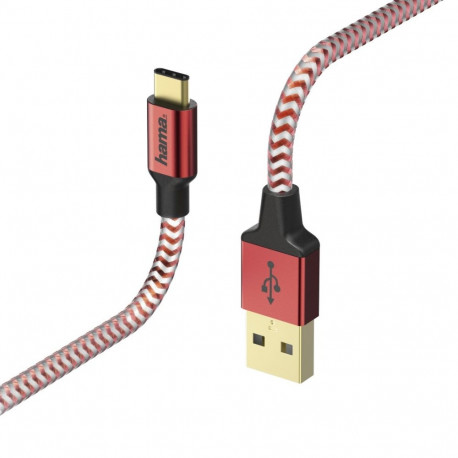 USB-kaabel Hama USB3.0 Type-C pistik (USB3.1 Gen1) punane nylon, 1.5m topeltvarjestus, kullatud kont