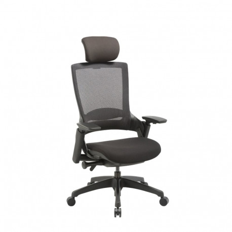 Töötool MELLET-E peatoega, must võrkseljatugi, 3D reg. käetoed / must kangas+must nailon jalarist, D