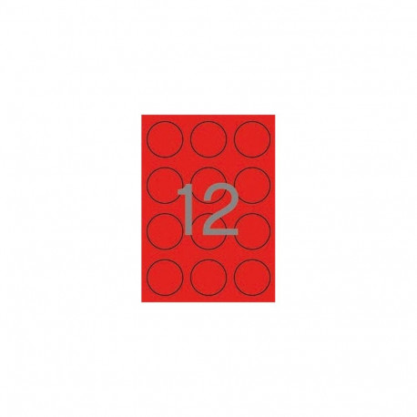 Etikett iseliimuv APLI D60mm ümar neoonpunane, 12 tk A4 lehel, 20l/pk, Ref. 02868