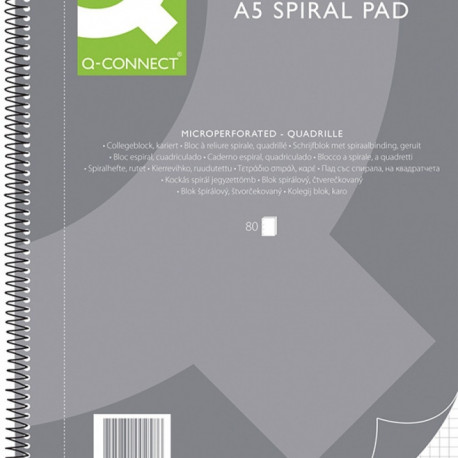 Kaustik A5 80 lehte 5x5ruut spiraalköide, rebitavad lehed, Q-Connect