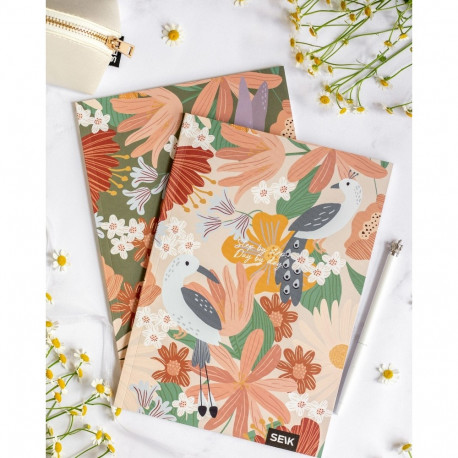 Kaustik A5 40 lehte 5x5ruut ja jooneline Jungle&Birdies (2tk)