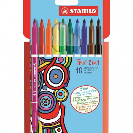 Viltpliiatsid Stabilo Trio 2 in1 kaheotsaga 0,5 ja 2 mm, 10 värvi pakis, v2