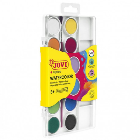 Akvarellvärvid 12värvi+pintsel plastkarbis, Jovi