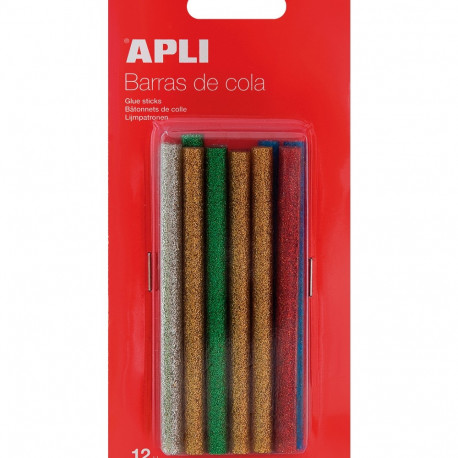 Liimipüstoli liimipulk 7,5mm, 10cm, glitter assortiivärvid, 12tk pakis, Apli