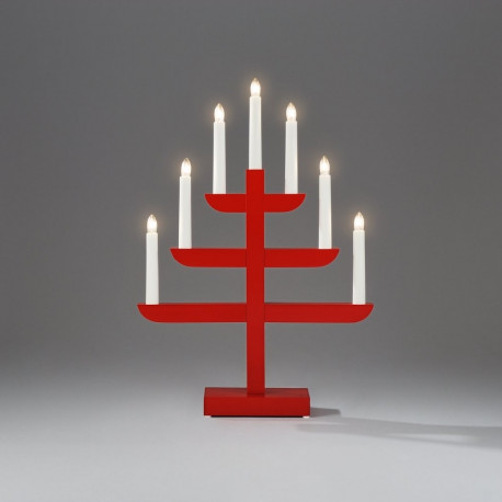 Küünlajalg kuusekujuline 33xK46cm, 7 küünalt, 230V, 170cm juhe/ punane värvitud puit