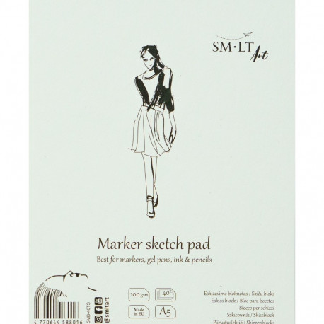 Eskiisiplokk A5 100gsm 40 lehte, markerile, geelpliiatsile, tindipliiatsile, värvipliiatsile, spiraa