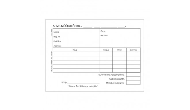 Arve-müügitsekk A6 laiuti, isekopeeruv 2x50