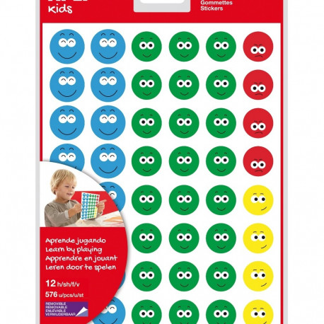 Etikett iseliimuv APLI Happy face II., eemaldatav, 576 tk 12 lehel, Ref.14811