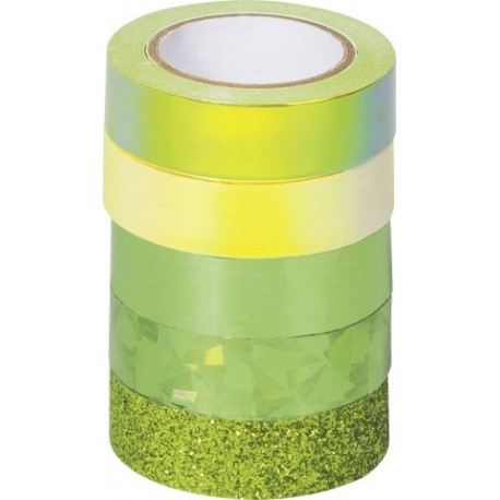 Paberteip dekoreerimiseks Effekt mix roheline 4x(12mmx5m) 1x glitter 12mmx2m, Heyda