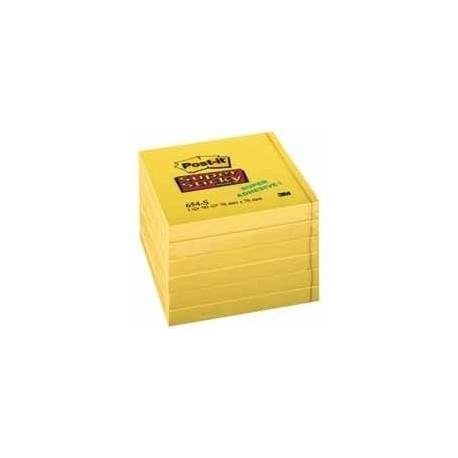 Märkmepaber iseliimuv POST-IT 654SS SuperS, kollane,76x76mm (pakis 6x90l.)