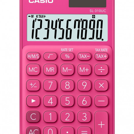 Taskukalkulaator Casio SL-310UC Red/punane - 10 kohaline, tava- ja päikesepatarei, 50gr, 8x70x118mm,