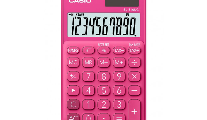 Taskukalkulaator Casio SL-310UC Red/punane - 10 kohaline, tava- ja päikesepatarei, 50gr, 8x70x118mm,